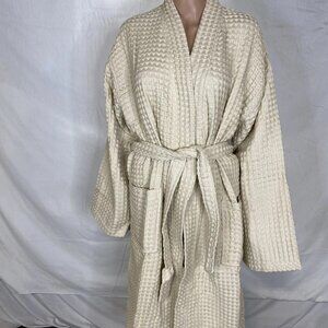 NEW NAIX Womens or Mens Shkoder Cotton Waffle Robe Size L Cream Milk
